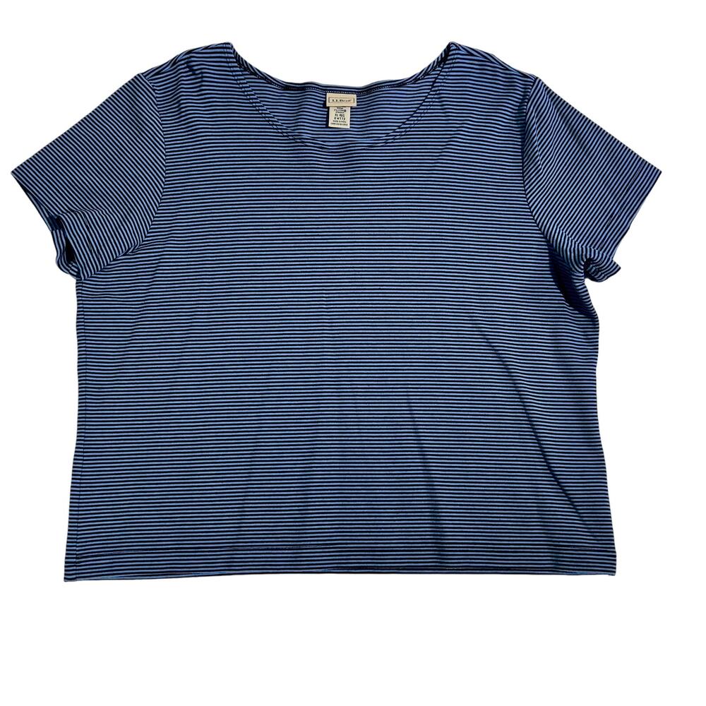 L.L. Bean Boat Neck Shirt Woman's XL Reg Navy Stripes Luxury Supima Cotton